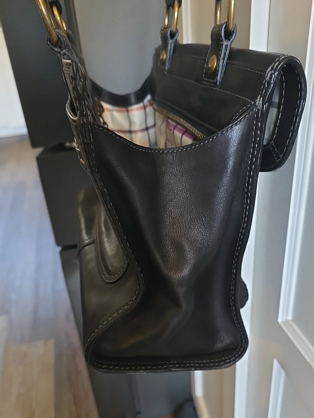 Coach Bleecker Shopper Tote With Tattersall Lining